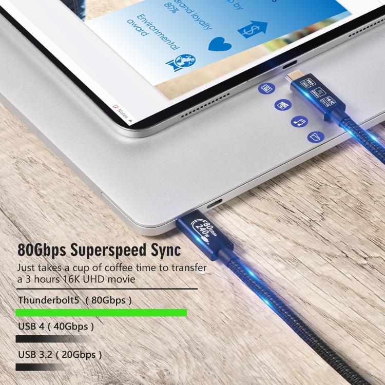 WG240 USB/Type-C to Type-C Thunderbolt 5 240W 240Gbps Data Fast Charging Cable, WG240