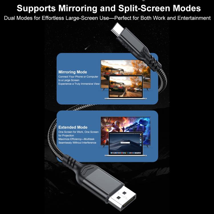 WG226 16K Ultra HD Type-C to DP 2.1 Display Cable Thunderbolt Adapter Cable No Logo, 1.5m No Logo, 1.8m No Logo