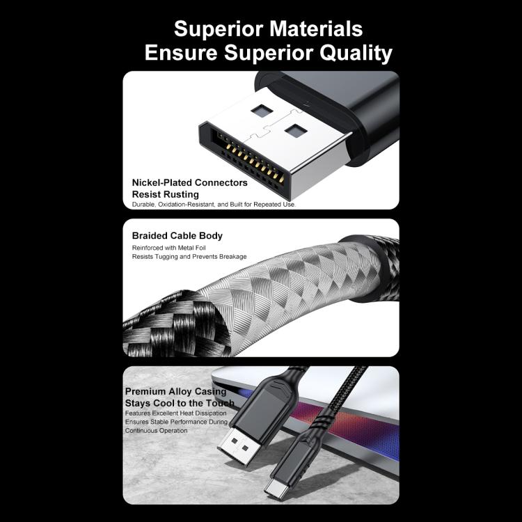 WG226 16K Ultra HD Type-C to DP 2.1 Display Cable Thunderbolt Adapter Cable No Logo, 1.5m No Logo, 1.8m No Logo