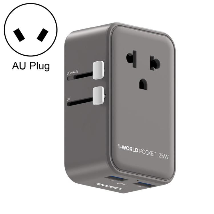 MOMAX UA32 1-World Pocket 25W 4-Port Ultra-thin GaN Universal Travel Adapter, AU Plug, EU Plug, UK Plug, US Plug
