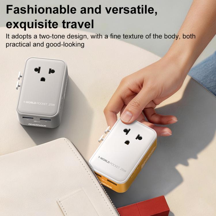 MOMAX UA32 1-World Pocket 25W 4-Port Ultra-thin GaN Universal Travel Adapter, AU Plug, EU Plug, UK Plug, US Plug