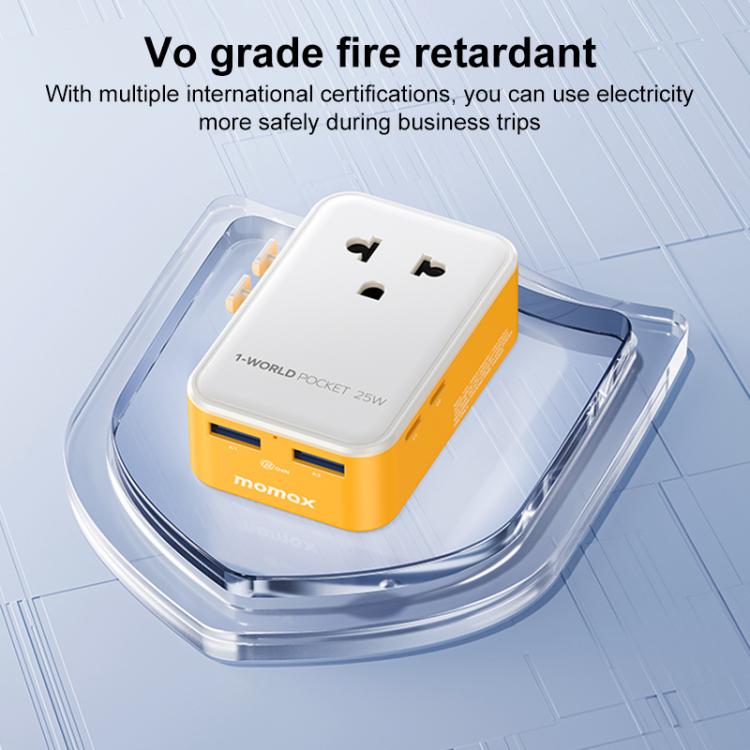 MOMAX UA32 1-World Pocket 25W 4-Port Ultra-thin GaN Universal Travel Adapter, AU Plug, EU Plug, UK Plug, US Plug