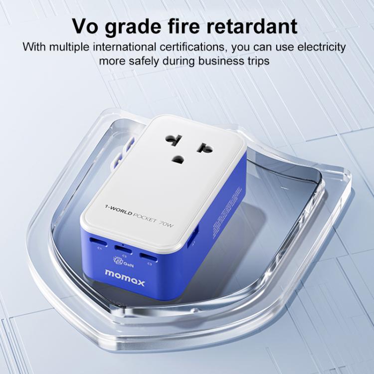 MOMAX UA36 1-World Pocket 70W 4-Port Ultra-Thin GaN Universal Travel Adapter, AU Plug, EU Plug, UK Plug, US Plug