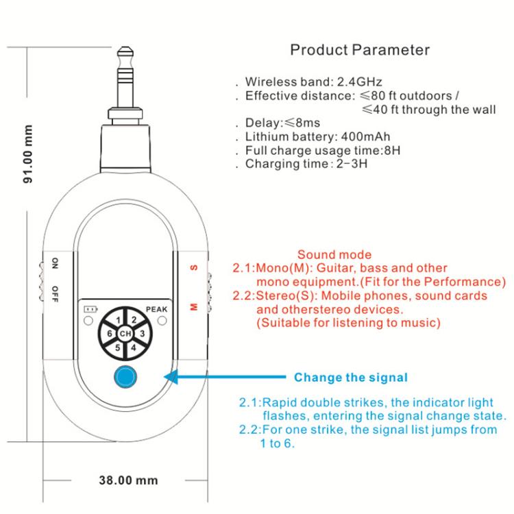 MT-M3 Portable Wireless In-Ear Monitoring System for Stage 3.5mm / 6.5mm TX & 1 RX, MT-M3