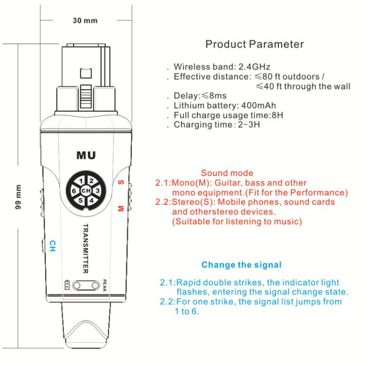 MU-M1 Portable Wireless In-Ear Monitoring System for Stage 1 TX & 1 RX, MU-M1