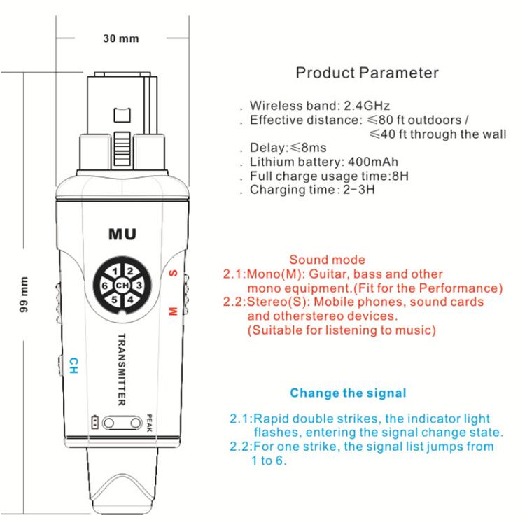 MU-M3 Portable Wireless In-Ear Monitoring System for Stage 1 TX & 1 RX, MU-M3