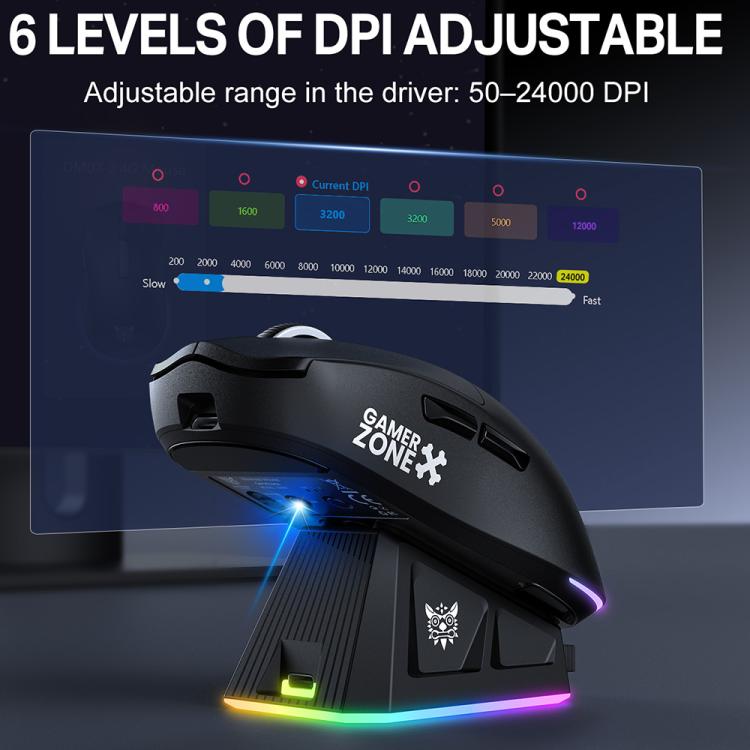 ONIKUMA DM07 24000DPI 2.4GHz, Wireless and Wired Tri-mode Mouse with RGB Magnetic Charging Dock