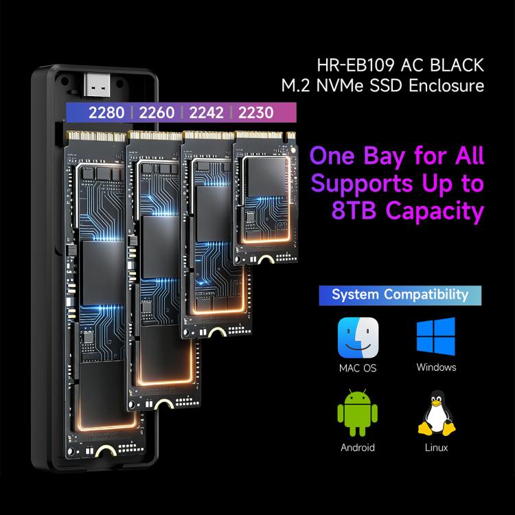 THERMALRIGHT HR-EB109 M.2 NVMe SSD Enclosure with USB to Type-C Cable & Type-C to Type-C Cable, EB109 A-C & C-C Cable