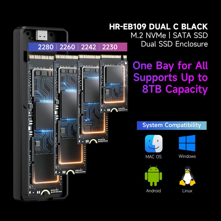 THERMALRIGHT HR-EB109 M.2 NVMe / SATA Dual Protocol SSD Enclosure with Type-C to Type-C Cable, EB109 Dual Protocol