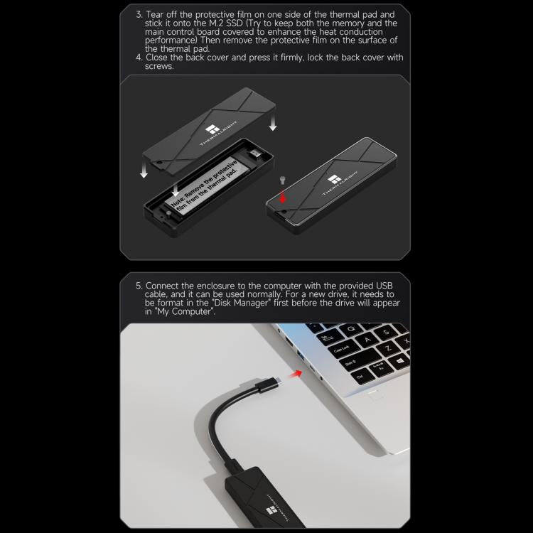 THERMALRIGHT HR-EB115 M.2 NVMe SSD Enclosure with Type-C to Type-C Cable, EB115 C-C Cable