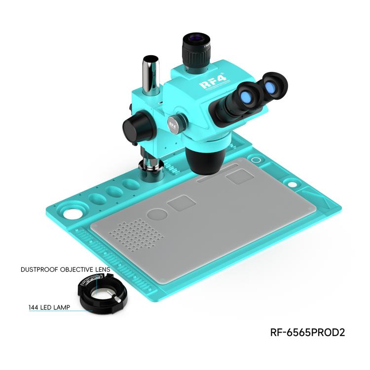 RF4 RF-6565Pro D2 6.5-65X Synchronous Zoom Trinocular Stereo Microscope with RF-D2 Aluminum Alloy Base, RF-6565Pro D2