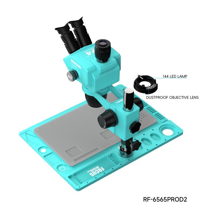 RF4 RF-6565Pro D2 6.5-65X Synchronous Zoom Trinocular Stereo Microscope with RF-D2 Aluminum Alloy Base, RF-6565Pro D2