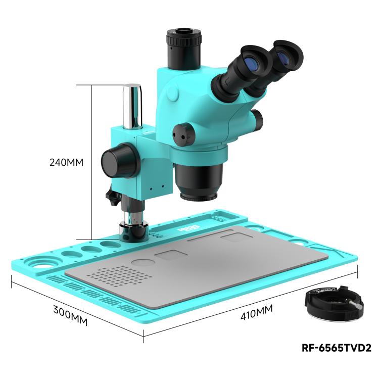 RF4 RF-6565TVD2 6.5X-65X Synchronous Zoom Trinocular Stereo Microscope with Aluminum Alloy Base, RF-6565TVD2