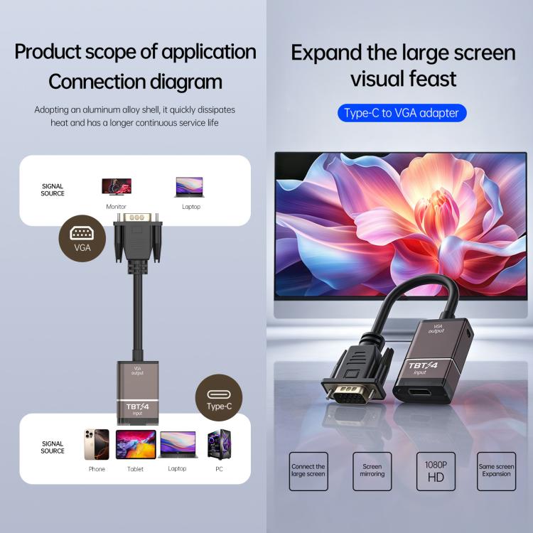 USB-C / Type-C Female To VGA Male Converter