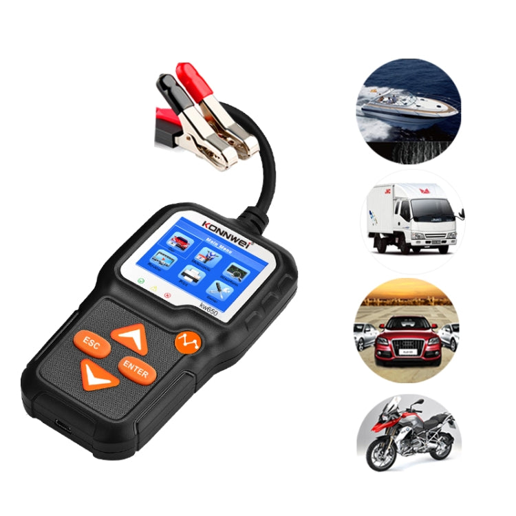 KONNWEI KW650 6V- 12V Car Motorcycle Battery Lawn Mower Detector with 2.4 inch Color Display & Waveform Graph, KW650