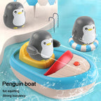 360-degree Rotating Electric Water-spraying Penguin Boat Children Bath Toy