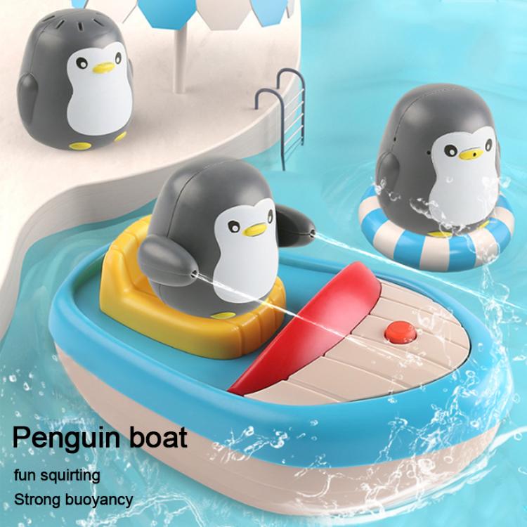 360-degree Rotating Electric Water-spraying Penguin Boat Children Bath Toy