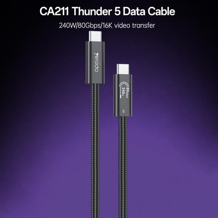 Yesido CA211 240W 16K 60Hz Type-C to Type-C Thunderbolt 5 Full Function Data Cable, 1m