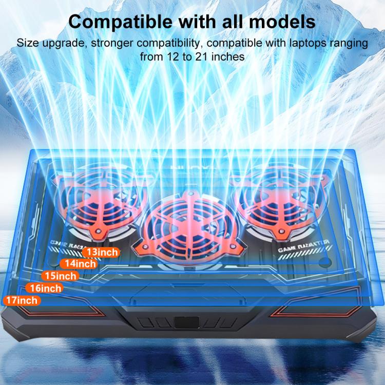NUOXI C500 Triple Fan Transparent Colorful Panel Laptop Cooler with Four-Speed Fan Adjustment, NUOXI C500