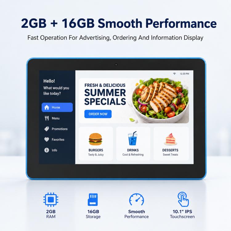 WA1056T 10.1 inch IPS HD Touch Screen Digital Signage, 2GB+16GB, Android 11 RK3566 Quad Core, US Plug, EU Plug, UK Plug