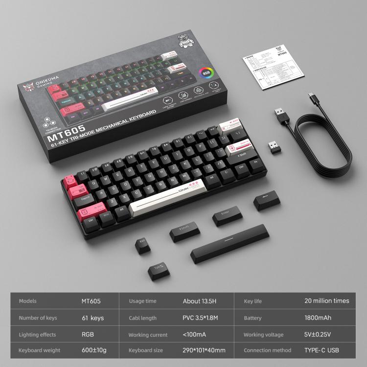 ONIKUMA MT605 Three-mode 61-Key E-sports Mechanical Keyboard, MT605