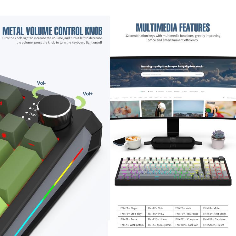 SHIPADOO JK980 Blue Switch RGB 98 Keys Three Modes Mechanical Keyboard