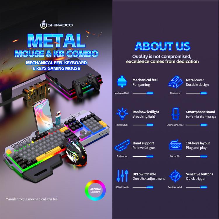 SHIPADOO GT500  Tri-color Block RGB Metal Cover Suspended Wired Gaming Keyboard with Mouse