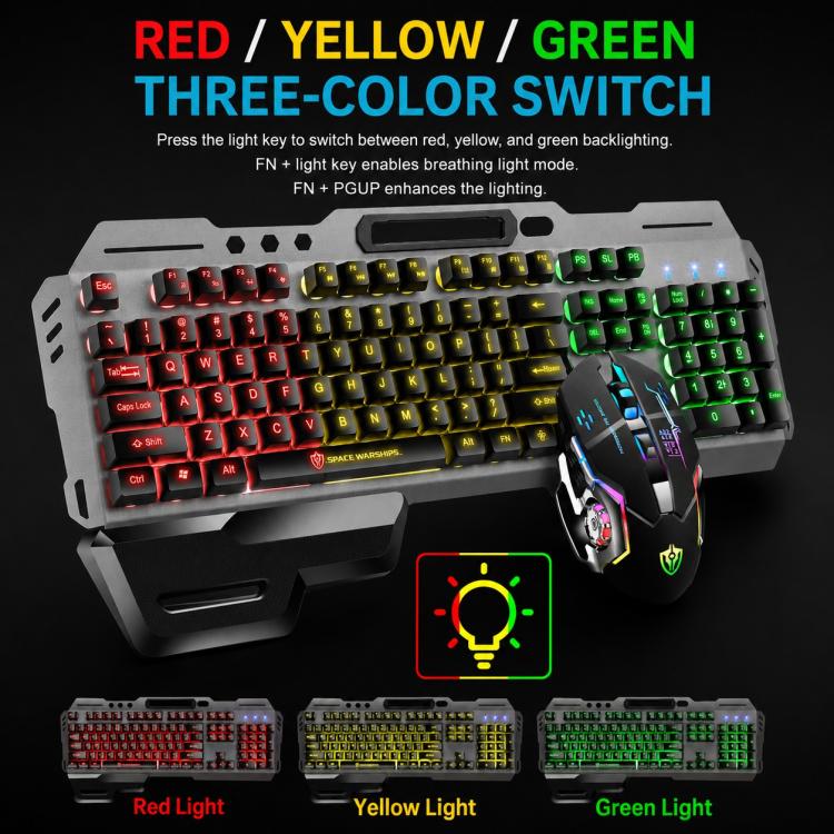 SHIPADOO GT700 Illuminated Wired Gaming Keyboard and 4D 2400DPI Mouse Set, GT700 4D 2400DPI Mouse Black, GT700 4D 2400DPI Mouse White