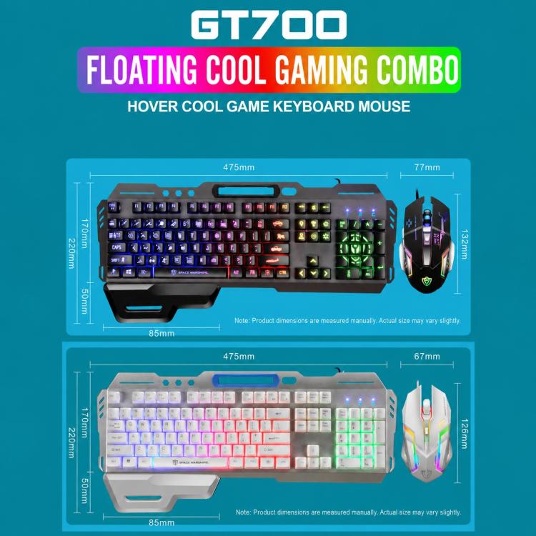 SHIPADOO GT700 Illuminated Wired Gaming Keyboard and 4D 2400DPI Mouse Set, GT700 4D 2400DPI Mouse Black, GT700 4D 2400DPI Mouse White