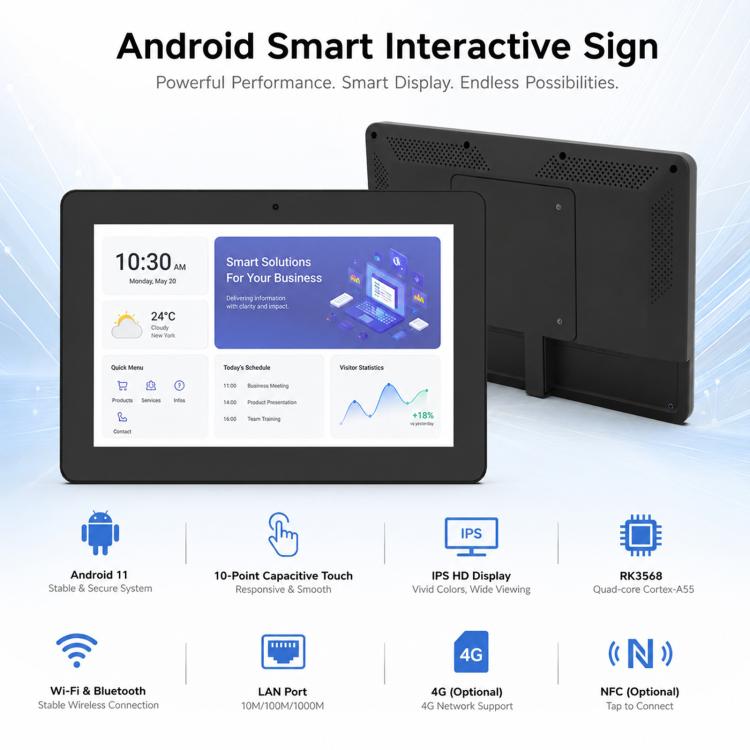 WF1038T 10.1 inch IPS HD Touch Screen Digital Signage, 2GB+16GB, Android 11 RK3568 Quad Core, US Plug, EU Plug, UK Plug