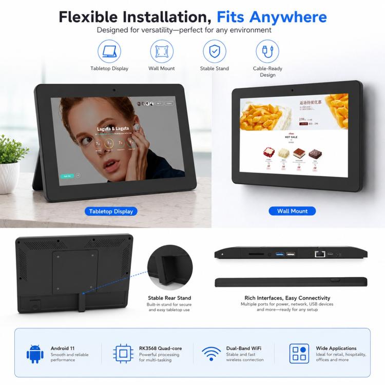WF1038T 10.1 inch IPS HD Touch Screen Digital Signage, 2GB+16GB, Android 11 RK3568 Quad Core, US Plug, EU Plug, UK Plug