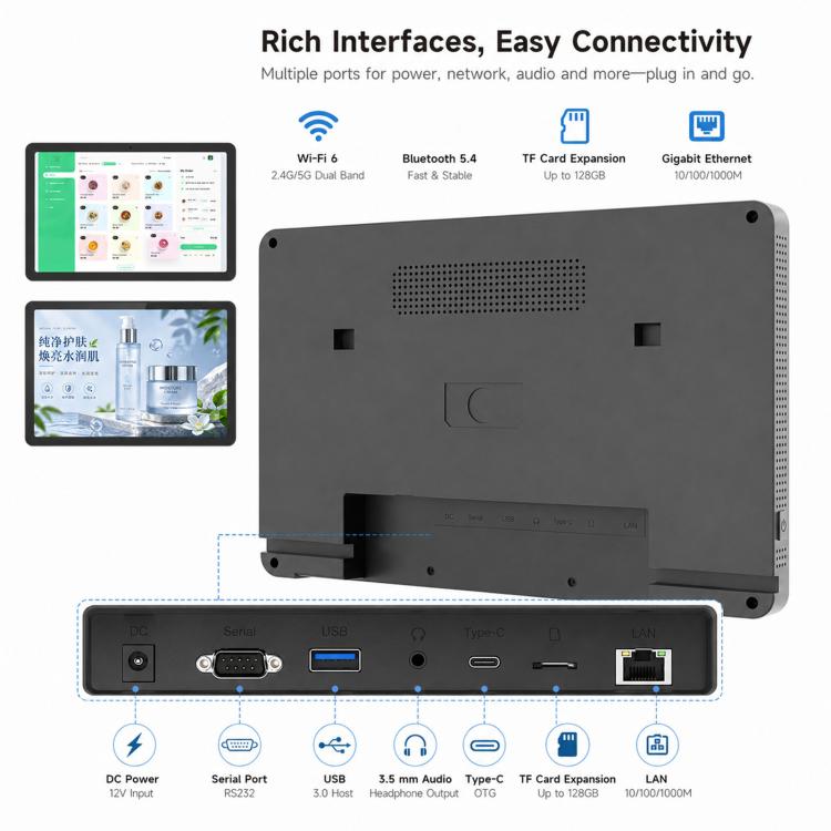 WF1109T 10.95 inch IPS HD Touch Screen Digital Signage, 4GB+64GB, Android 14 RK3576S Quad Core, US Plug, EU Plug, UK Plug