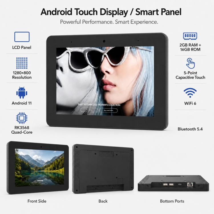 WF8058T 8 inch IPS HD Touch Screen Digital Signage, 2GB+16GB, Android 11 RK3568 Quad Core, US Plug, EU Plug, UK Plug
