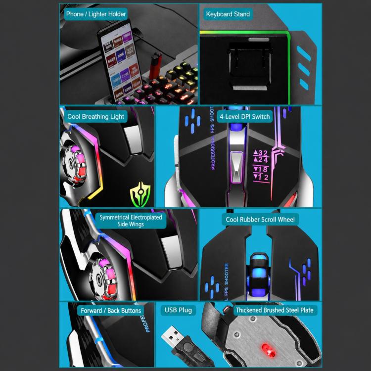 SHIPADOO GT700 Illuminated Wired Gaming Keyboard and 6D 4800DPI Mouse Set, Standard Character Transparent Version, GT700, Standard Character Transparent Version