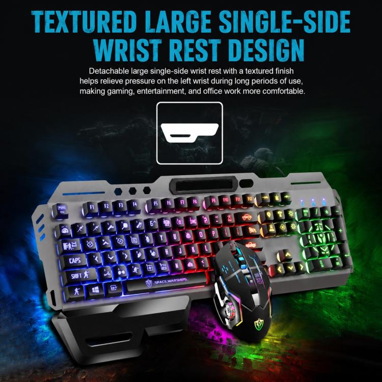 SHIPADOO GT700 Illuminated Wired Gaming Keyboard and 6D 4800DPI Mouse Set, Standard Character Transparent Version, GT700, Standard Character Transparent Version