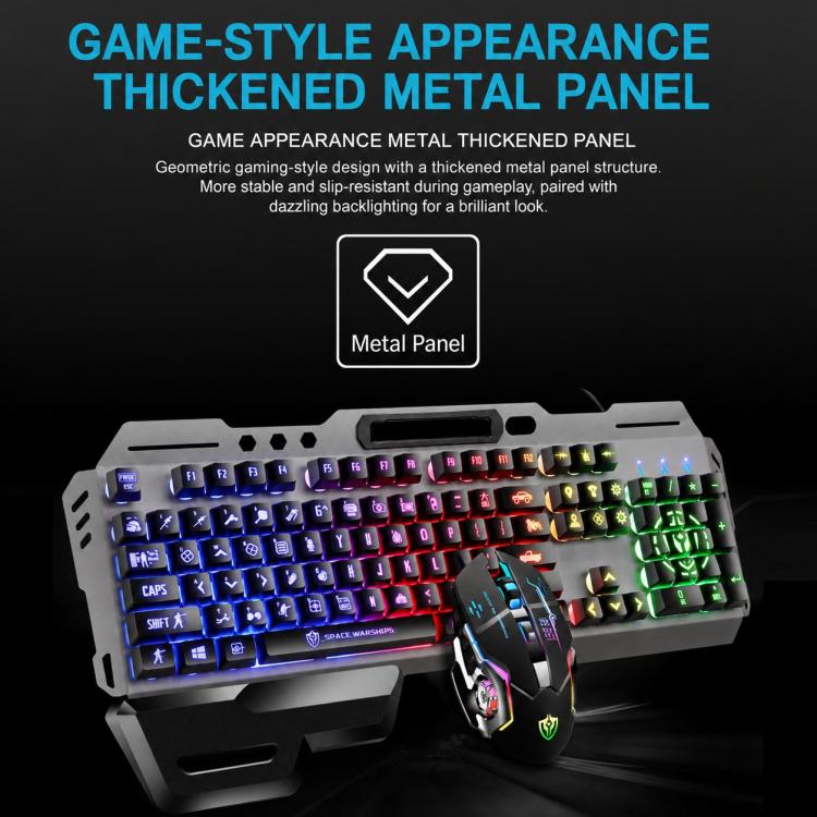 SHIPADOO GT700 Illuminated Wired Gaming Keyboard and 6D 4800DPI Mouse Set, Standard Character Transparent Version, GT700, Standard Character Transparent Version