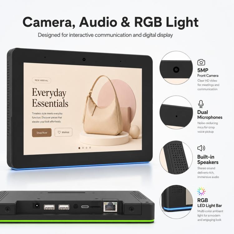 WA8059T 8 inch HD Touch Screen Digital Signage with LED, 4GB+32GB, Android 14 RK3576S Octa Core, EU Plug, US Plug, UK Plug