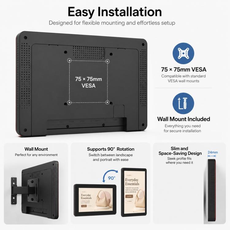 WA8059T 8 inch HD Touch Screen Digital Signage with LED, 4GB+32GB, Android 14 RK3576S Octa Core, EU Plug, US Plug, UK Plug