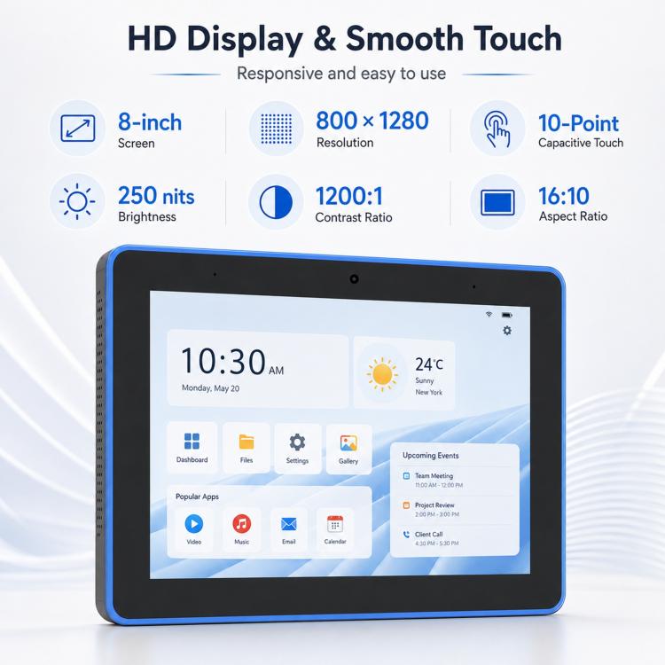 WA8059T 8 inch HD Touch Screen Digital Signage with LED, 4GB+32GB, Android 14 RK3576S Octa Core, EU Plug, US Plug, UK Plug
