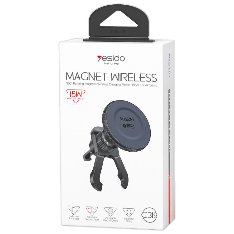Yesido C319 15W Car Air Vent Magnetic Wireless Fast Charging Phone Holder, C319