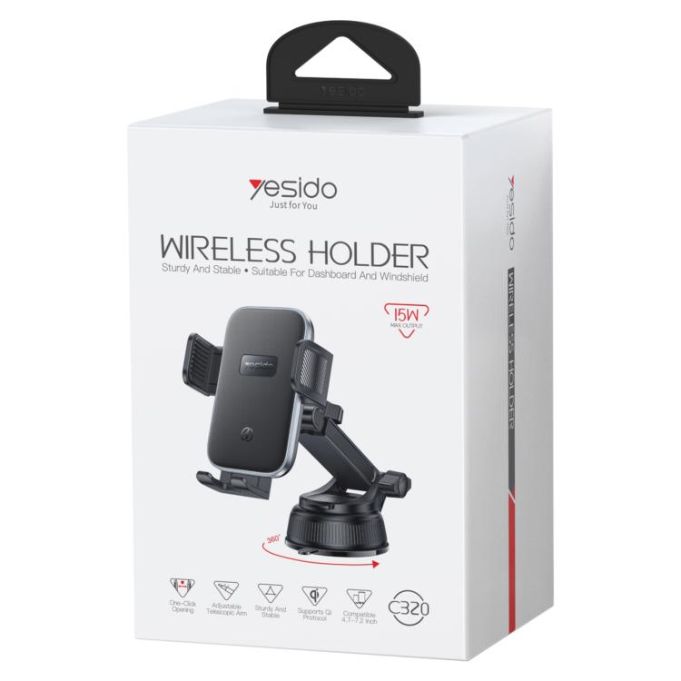Yesido C320 15W Car Suction Cup Clip Wireless Fast Charging Phone Holder, C320