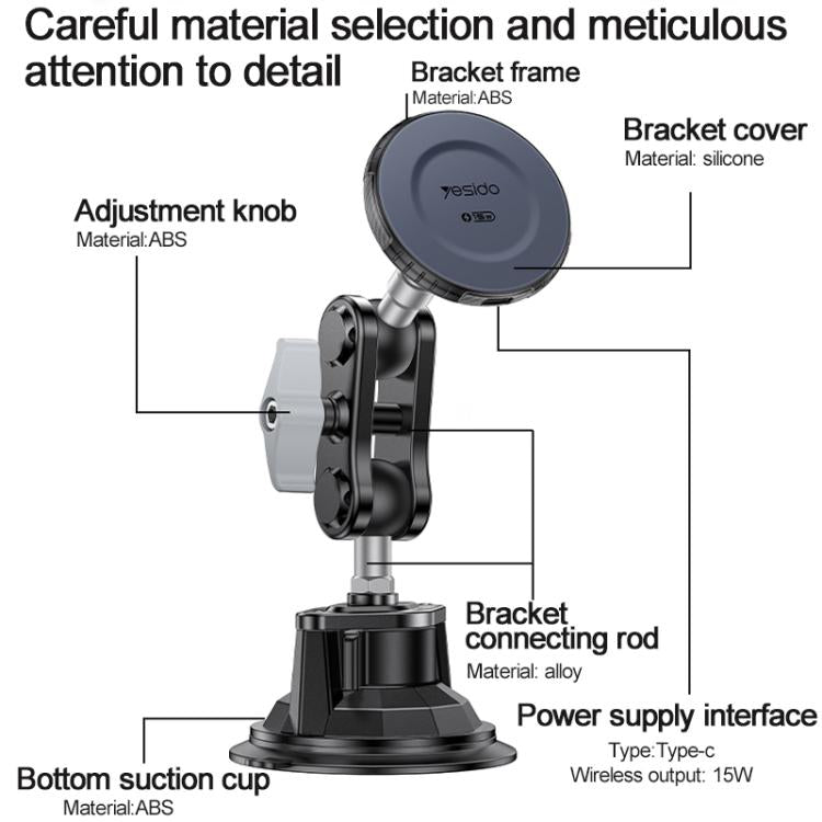 Yesido C322 15W Car Suction Cup Strong Magnetic Wireless Fast Charging Phone Shooting Holder Standard Version, C322