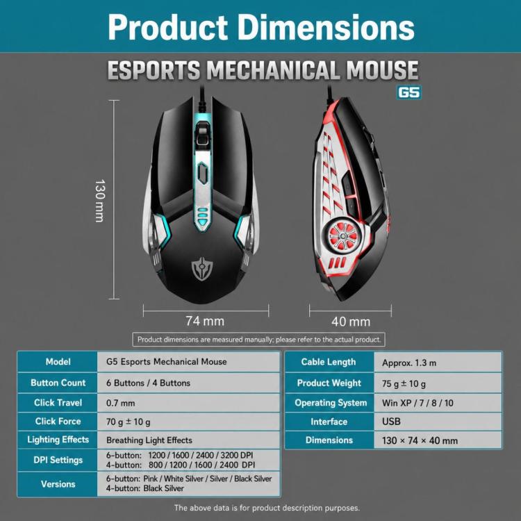 SHIPADOO G5 6D 3200DPI Gaming Mechanical USB Wired Mouse, G5 6D