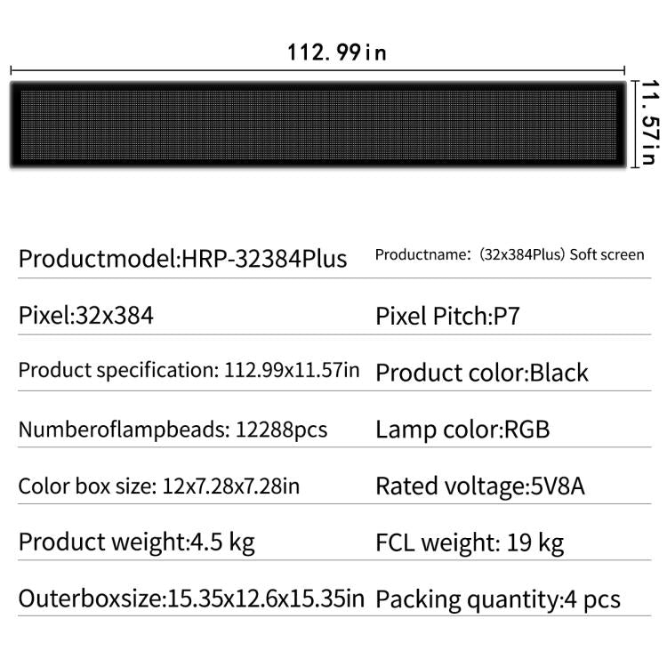 32x384 Pixels Dual Row Ultra-Thin LED Flexible Advertising Matrix Display Screen, Size: 287 x 29.4cm, 287 x 29.4cm
