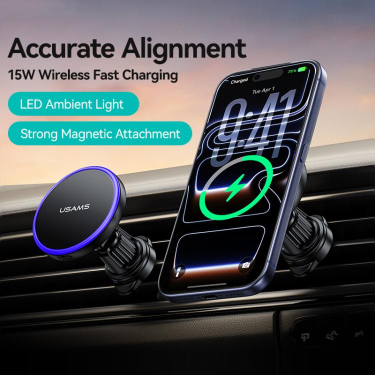 USAMS CD277 15W Magnetic Wireless Charging Car  Air Vent Phone Holder, CD277