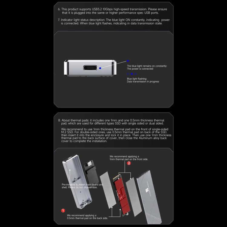 THERMALRIGHT HR-EB109 20Gbps M.2 NVMe SSD Enclosure with Type-C to Type-C Cable, EB109-20G C-C Cable