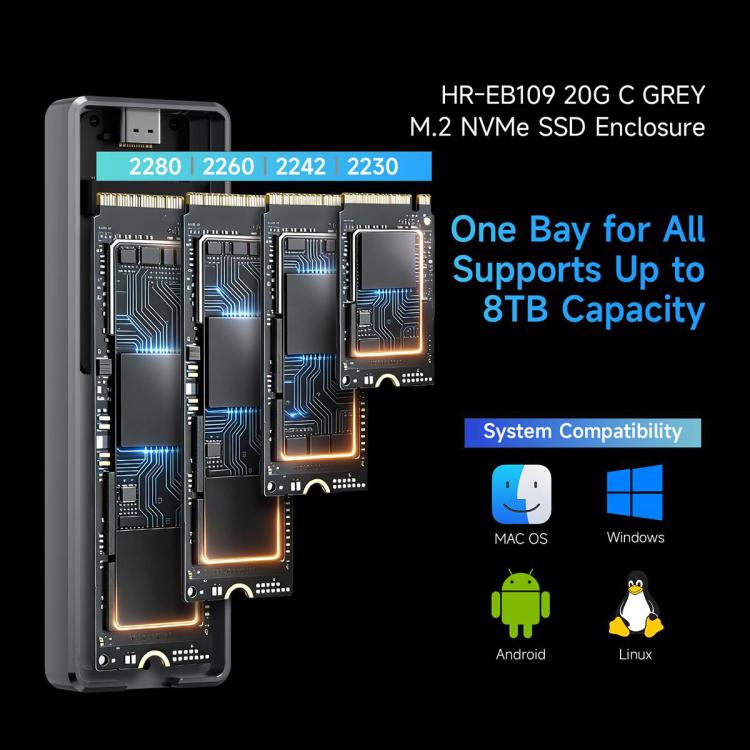 THERMALRIGHT HR-EB109 20Gbps M.2 NVMe SSD Enclosure with Type-C to Type-C Cable, EB109-20G C-C Cable