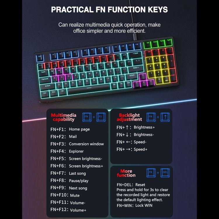 Lenovo GK10 RGB 98 Keys Wired Mechanical Keyboard, Tea Axis, Red Axis, Blue Axis