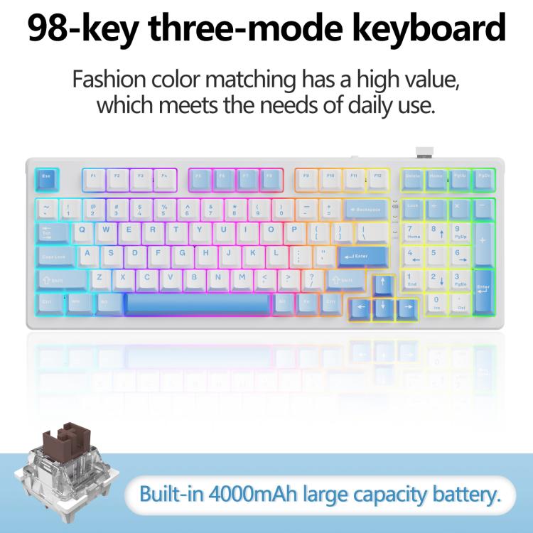 Lenovo GK10 RGB 98 Keys Three Modes Wireless Mechanical Keyboard, Tea Axis, Red Axis, Blue Axis