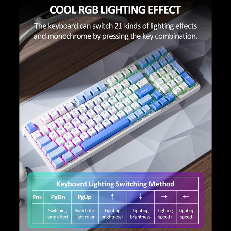 Lenovo GK10 RGB 98 Keys Three Modes Wireless Mechanical Keyboard, Tea Axis, Red Axis, Blue Axis